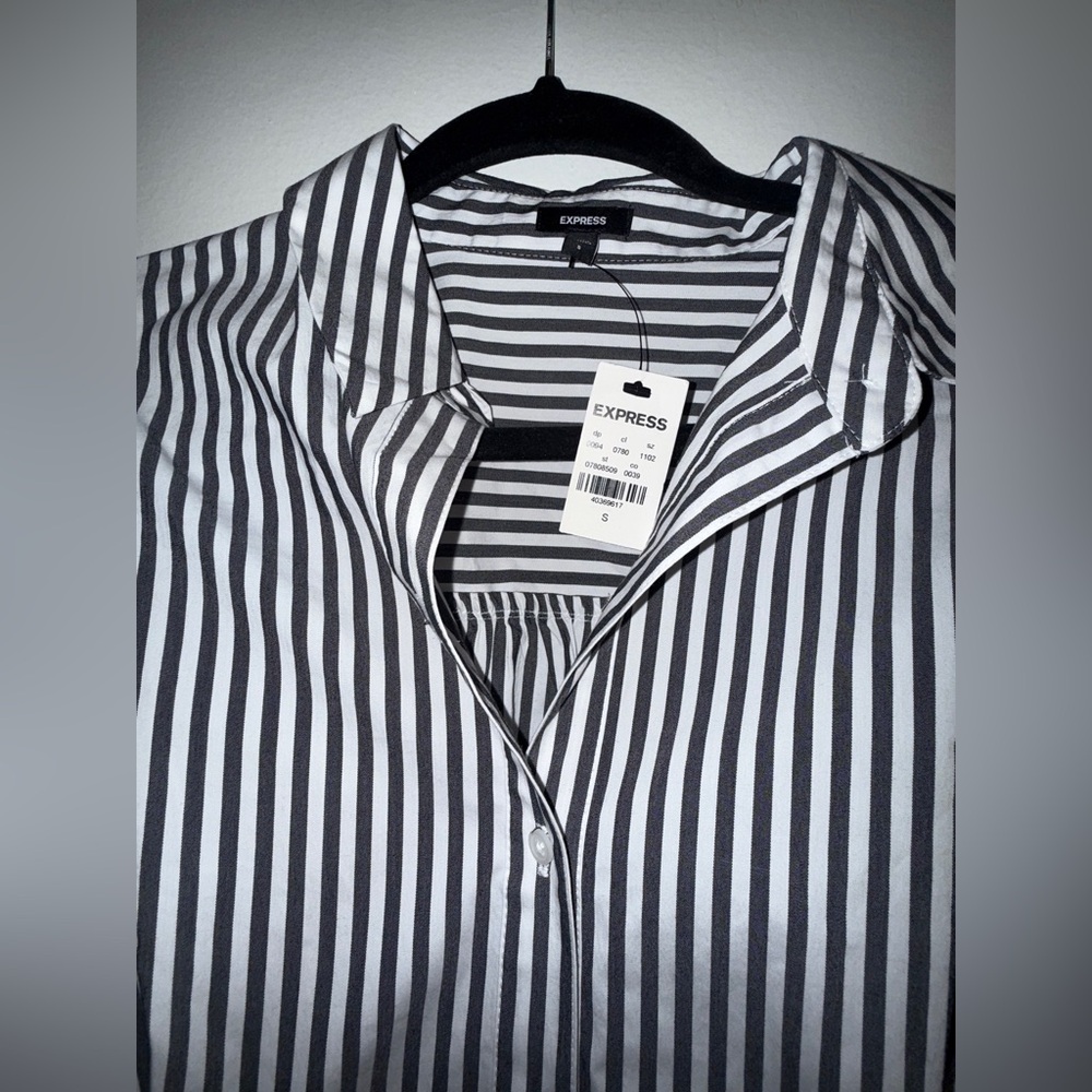 EXPRESS  Striped Fitted Poplin Long Sleeve Mini Shirt Dress SIZE: SMALL - Picture 7 of 10